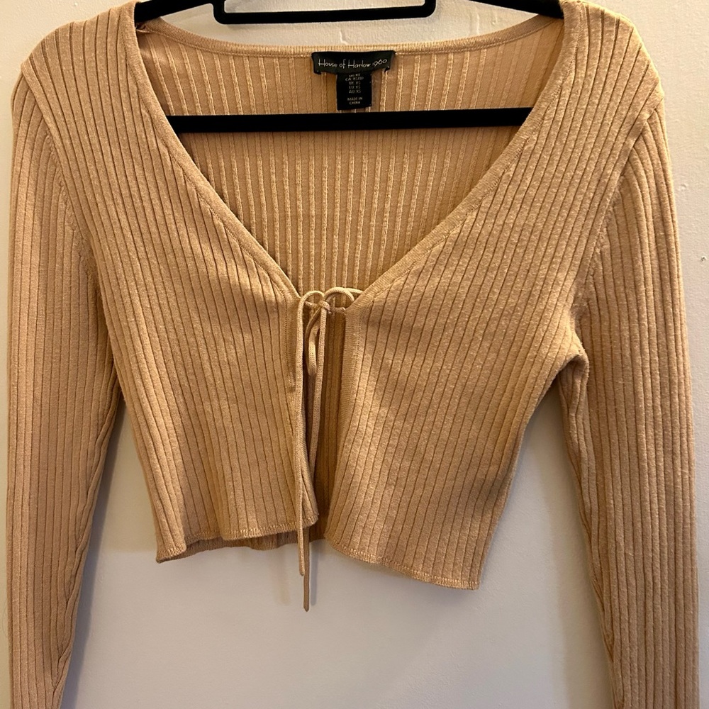 House of Harlow Tan Ribbed Long Sleeve Top